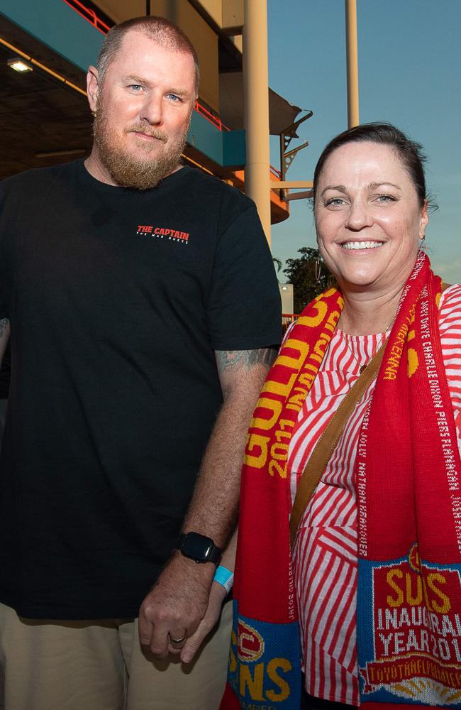 Richard Norman and Nicole Norman at the Gold Coast Suns match vs Adelaide Crows at TIO Stadium. Picture: Pema Tamang Pakhrin