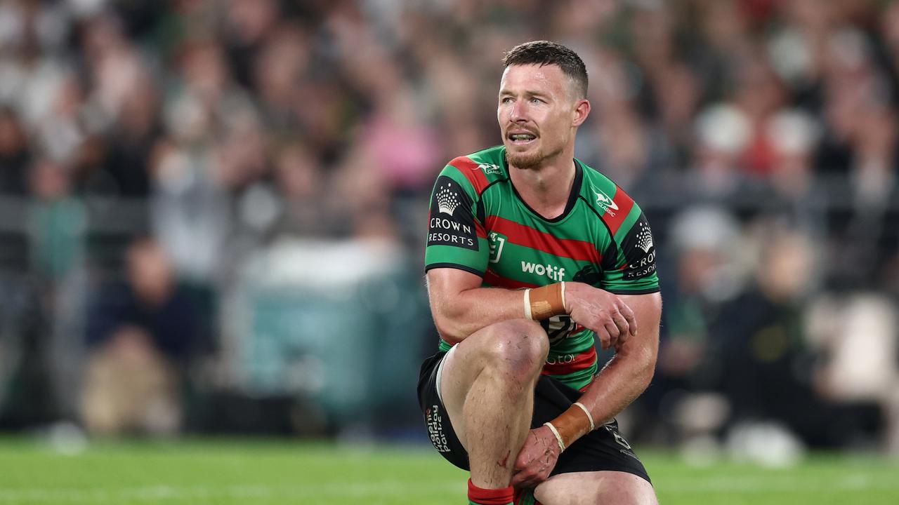 SYDNEY, AUSTRALIA - SEPTEMBER 24: Damien Cook of the Rabbitohs looks on during the NRL Preliminary Final match between the Penrith Panthers and the South Sydney Rabbitohs at Accor Stadium on September 24, 2022 in Sydney, Australia. (Photo by Matt King/Getty Images)