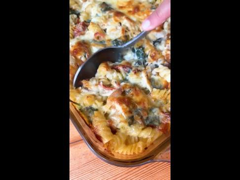 All-in-one Tuscan chicken pasta bake