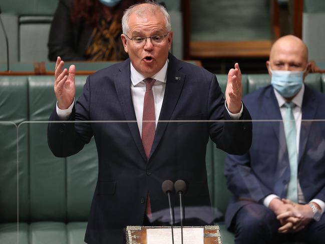 Scott Morrison has secured a historic victory bringing a Coalition majority behind the net-zero target. Picture: Gary Ramage