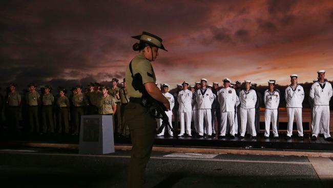 The 2019 Anzac Day dawn service was held at the cenotaph on Cairns Esplanade. Members of the 51st Battalion and HMAS Cairns at the dawn service. PICTURE: BRENDAN RADKE