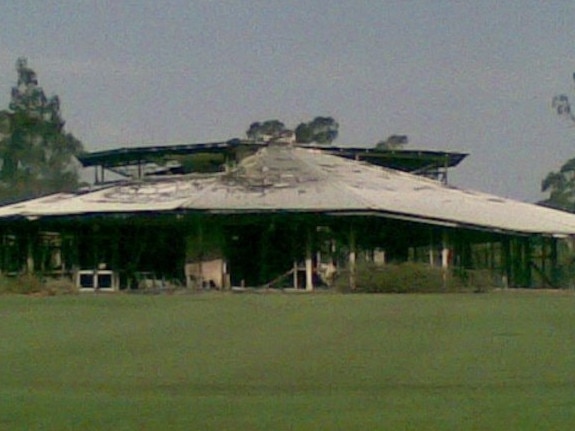 The fire-damaged clubhouse.