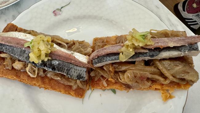 Pissaladiere, sardine, green tomato at Thelma.