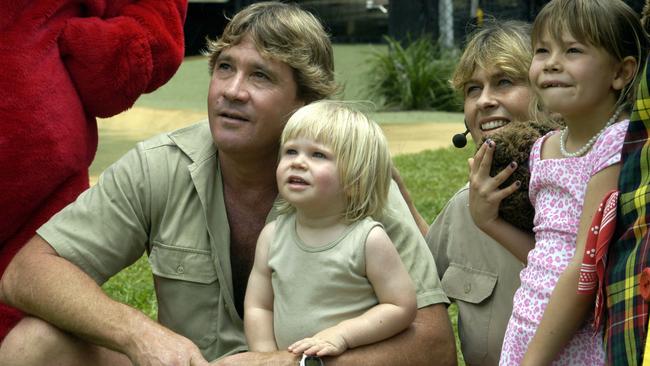 A young Bob celebrates his second birthday at Australia Zoo with his dad, ‘Crocodile Hunter’ Steve, mum Terri and sister, Bindi. Picture: Lou O'Brien