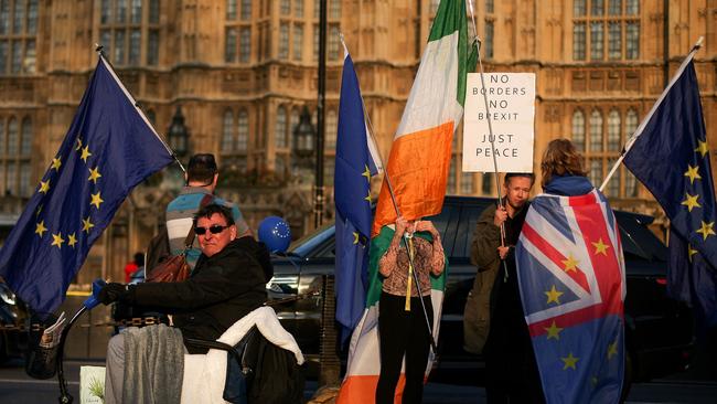 Anti-Brexit activists demonstrate near the Houses of Parliament. Picture: AFP.