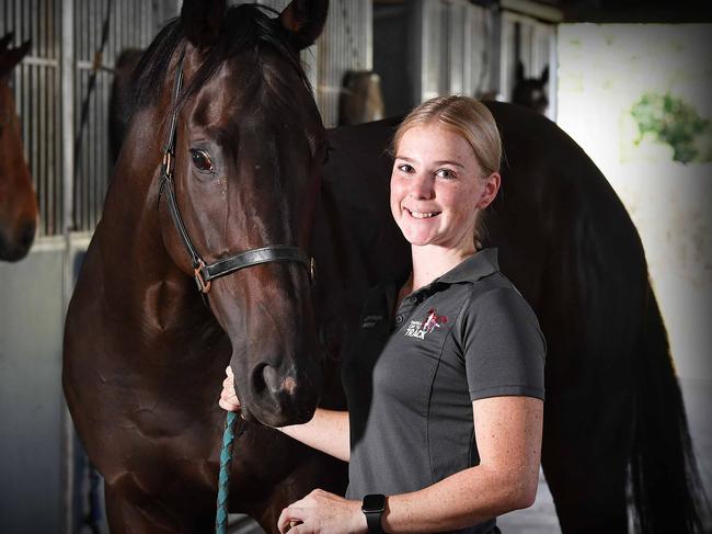 CAPTION: Rising apprentice jockey Nikki Olzard. Picture: Patrick Woods.