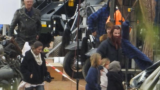 The Thor star’s wife, father and three kids are part of the movie and were spotted on set. Picture: Media Mode