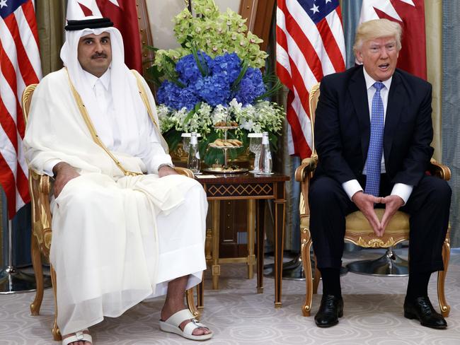 President Donald Trump, pictured with Qatar’s Emir Sheikh Tamim Bin Hamad al-Thani, in Riyadh, last month. Picture: Evan Vucci/AP