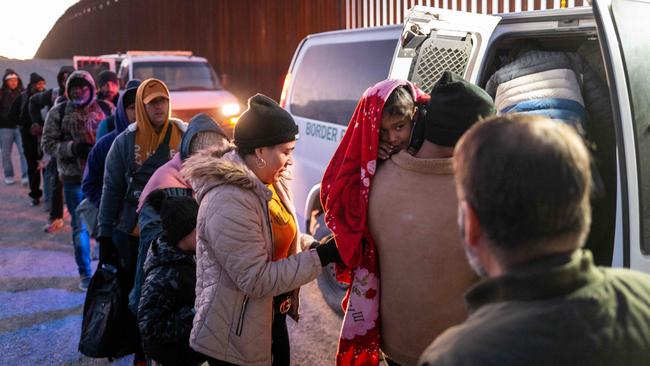 Migrants turn themselves in to CBP in Ruby, Arizona. Picture: Brandon Bell/Getty/AFP