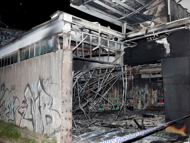 Fire damage to the building on the site of the old Balmain Leagues Club on Victoria Road in Rozelle. Picture: Damian Shaw