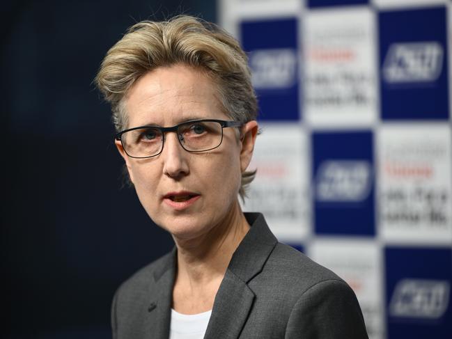 ACTU Secretary Sally McManus speaks to media during a press conference, in Melbourne, Monday, July 15, 2024. Reports continue to emerge alleging criminal and bikie links within the union movement, calls are growing for an independent probe into the CFMEU. (AAP Image/Joel Carrett) NO ARCHIVING