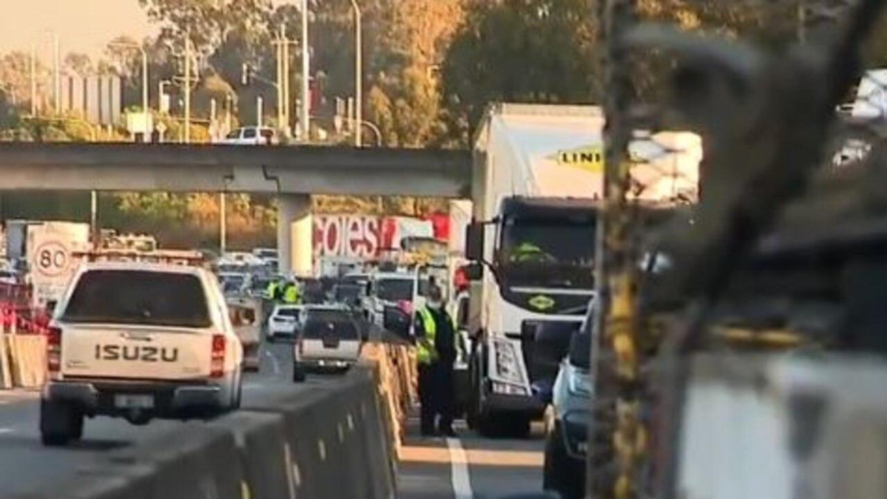 The protest resulted in lengthy delays during Monday morning peak hour. Picture: 9News