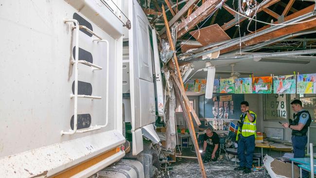 The truck was trapped in the school on Nuwarra Rd. Picture: Thomas Lisson