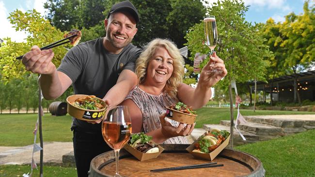 Venue manager Wayne Collings and brand manager Amber Flavell ahead of the Howard Vineyard International Rose &amp; Dumpling Festival at this year's Crush event. Picture: Tom Huntley