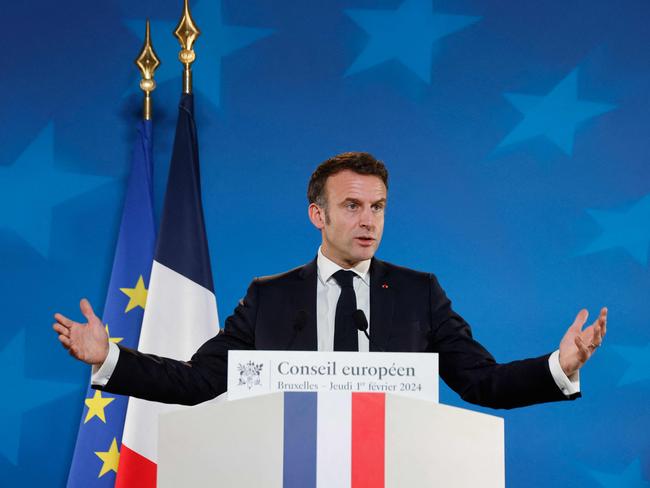 France's President Emmanuel Macron gestures as he addresses the audience during a press conference as part of a European Council meeting at the European headquarters in Brussels. Picture: AFP