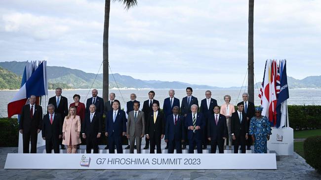 World leaders from G7 and invited countries pose for a family photo during the G7 Leaders' Summit in Hiroshima Picture: Brendan Smialowski/ AFP.