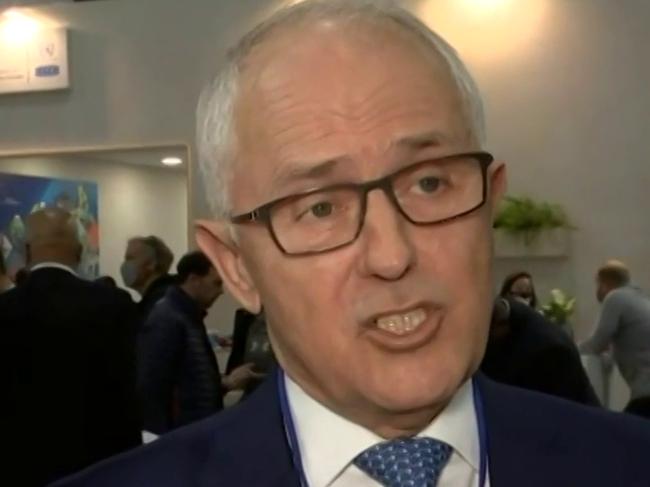 Former Prime Minister Malcolm Turnbull addresses the media at COP26 in Glasgow. Turnbull accused current Prime Minister Scott Morrison of sacrificing Australian honour.