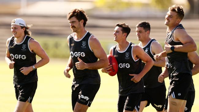 Scott Lycett (second from right) is the only premiership player on Port Adelaide’s list. Picture: Getty Images