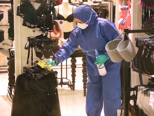 Bras N Things undergoes a deep clean at Westfield Carindale. Picture: Liam Kidston