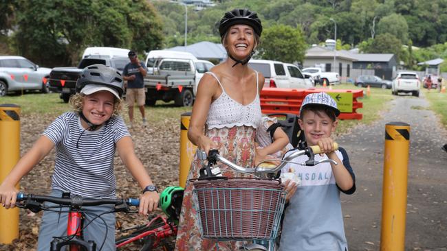 Palm Cove residents Sasha Edney, 11, Stephanie Edney and Leon Edney, 7, joined around 200 hikers and mountain bike riders at the opening of the first stage of the Wangetti Trail in Palm Cove on, September 25, 2024.