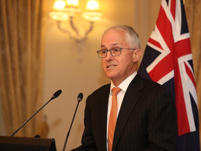 PM Malcolm Turnbull speaking as  The Governor-General, General Sir Peter Cosgrove hosts an investiture ceremony and a special national thank you reception for the Australian Thai cave rescuers, in the presence of the Lady Cosgrove, Prime Minister Malcolm Turnbull, Opposition Leader Bill Shorten and other national leaders, to recognise the nine Australians involved in the Thailand cave rescue, at Government House in Canberra. Picture Kym Smith