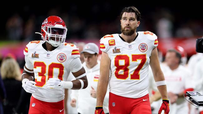 Travis Kelce looked dejected after the Super Bowl defeat. (Photo by JAMIE SQUIRE / GETTY IMAGES NORTH AMERICA / Getty Images via AFP)