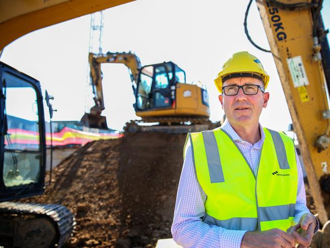 Western Sydney Performing Arts Centre executive director Craig McMaster inspects the construction site. Picture: Angelo Velardo