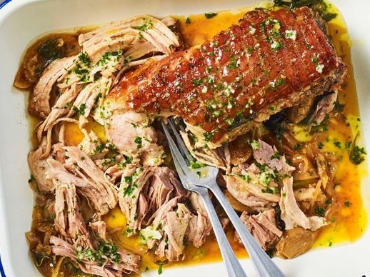 Slow cooker garlic butter pulled pork.