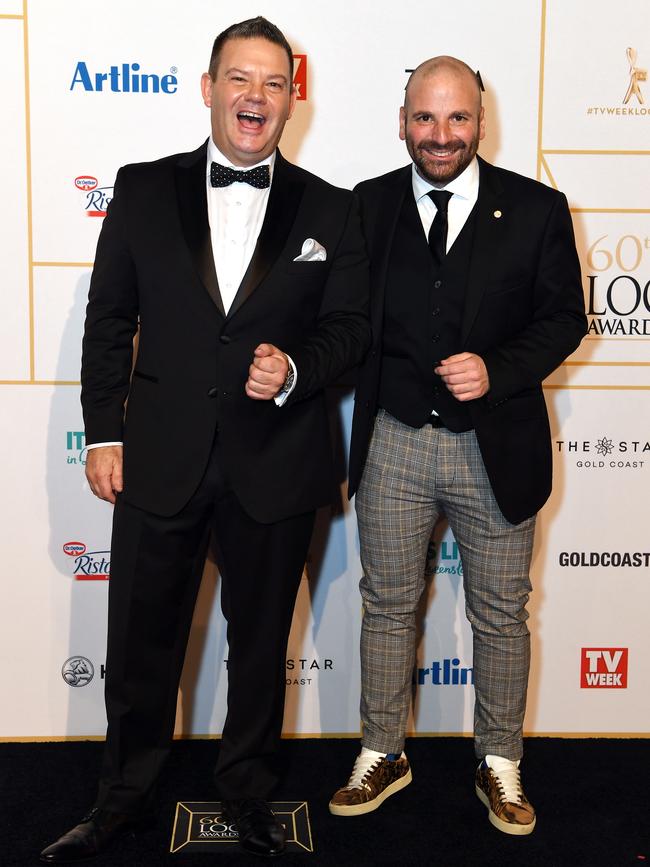 MasterChef judges Gary Mehigan and George Calombaris looking very fashionable on the red carpet. Picture: AAP Image/Dan Peled