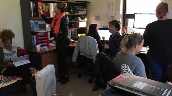 Northern Beaches Women's Shelter: The cramped admin room before the garage was converted. Picture: Supplied.