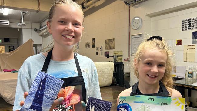 Matilda Bellamy, 10, and McKayla Bliesner, eight, at Umbrella Studios.