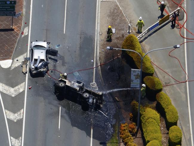 Two of the vehicles involved in the crash at Strathpine. Picture: Nigel Tod