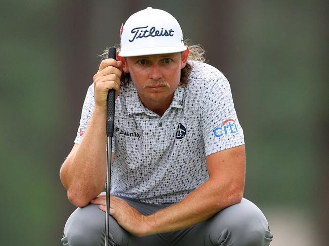 AUGUSTA, GEORGIA - APRIL 07: Cameron Smith of Australia looks over a putt on the eighth green during the second round of the 2023 Masters Tournament at Augusta National Golf Club on April 07, 2023 in Augusta, Georgia. (Photo by Andrew Redington/Getty Images)