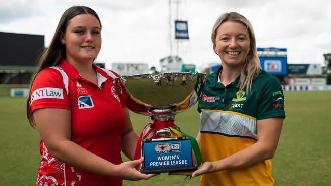 Waratah captain Kierra Zerafa and PINT captain Cassie Henderson. Picture: Pema Tamang Pakhrin