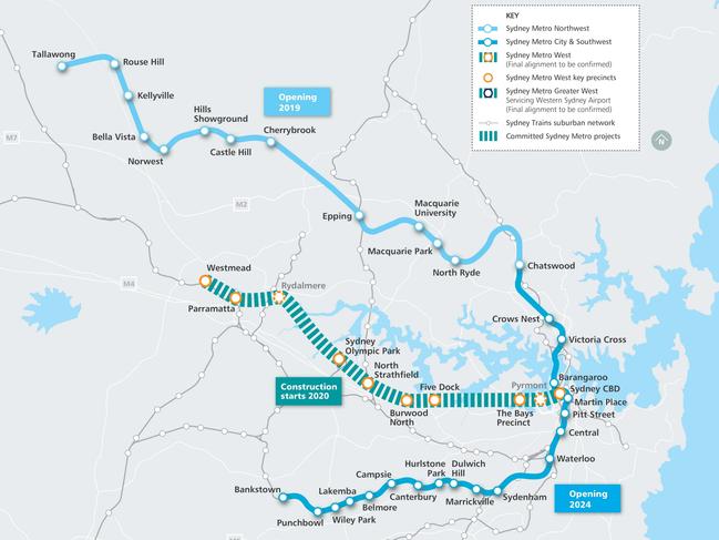 Proposed Sydney Metro West line. Picture: NSW Government.