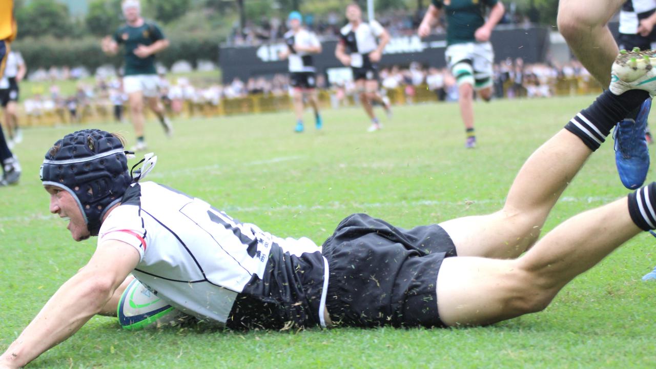 Campbell Rolfe scoring. AIC First XV action between Villanova and Iona on Saturday June 1, 2024.