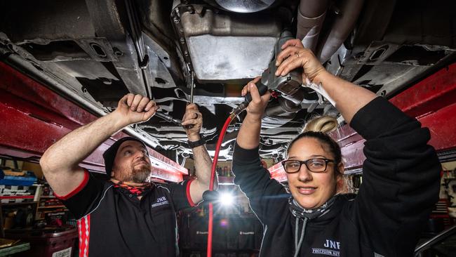 Mechanics Laura and Norman Buongiorno are ead to get back to work. Picture: Jake Nowakowski