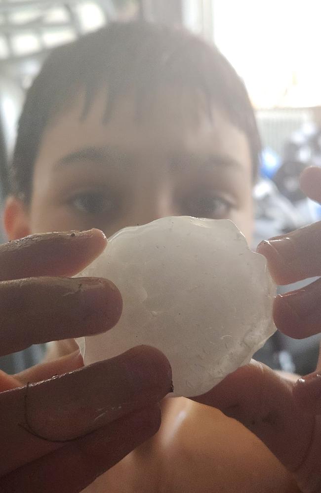 Vanessa Maree took this photo of massive chunk of hail that fell from the sky in Gympie that same afternoon.