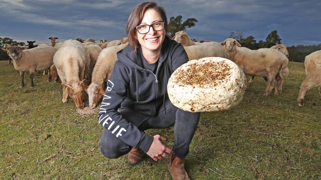 Grandvewe Cheeses director Nicole Gilliver with her award-winning gin herbalist cheese. Picture: Zak Simmonds