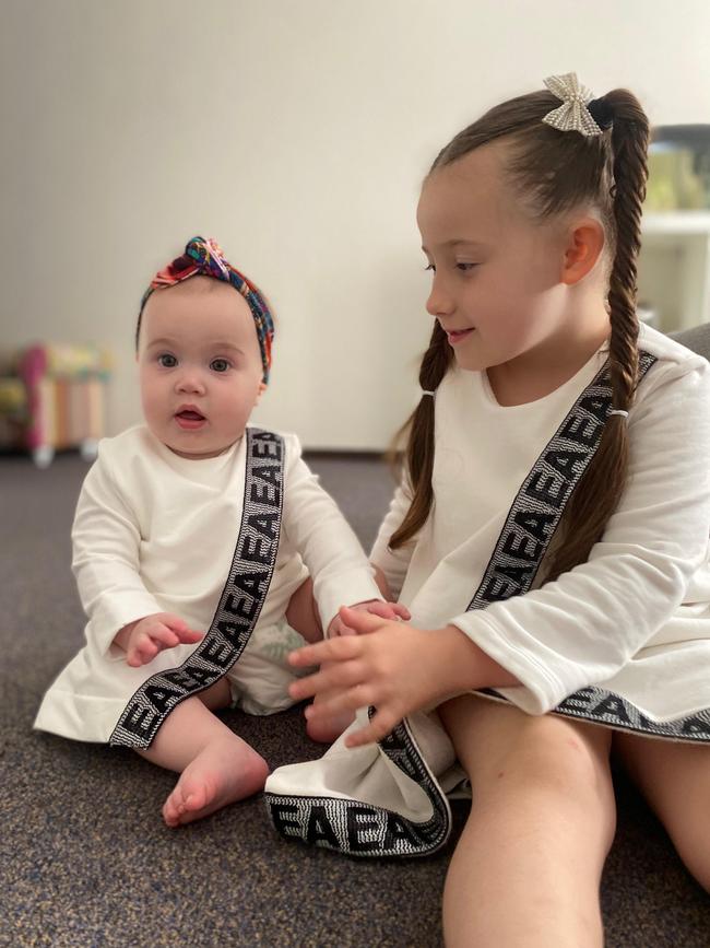 Wynter at three months with her six-year-old sister Willow. Picture: Supplied