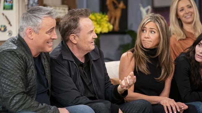 Matt LeBlanc (left) with his Friends co-stars during the reunion last year. Picture: Warner Bros Entertainment Inc/Binge