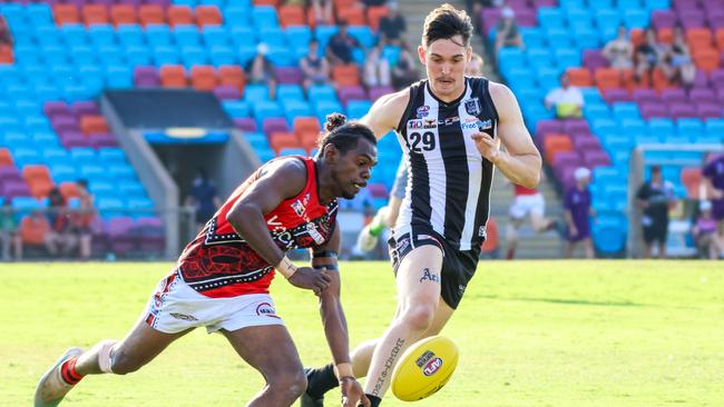 The Tiwi Bombers will take on the Palmerston Magpies in Round 12 of the 2023-24 NTFL season. Picture: Celina Whan / AFLNT Media