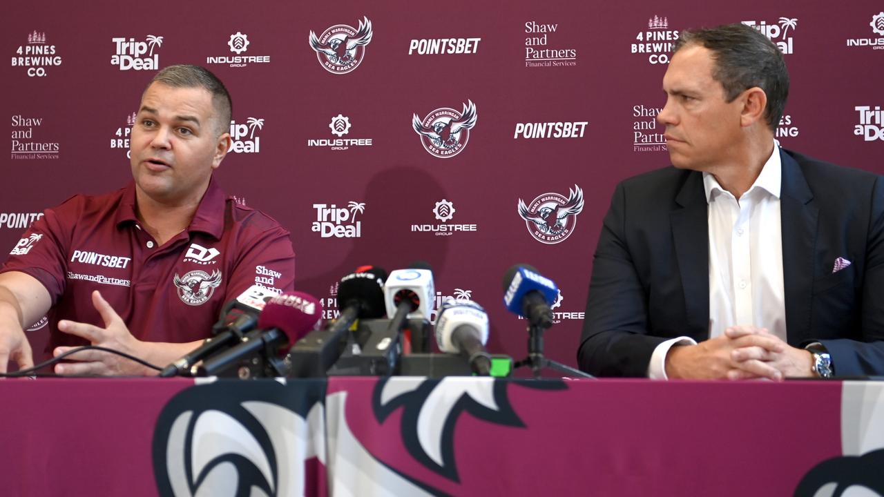 Coach Anthony Seibold and CEO Tony Mestrov on Tuesday. Picture: Jeremy Piper