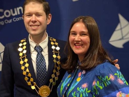 Edward McDougall and Heidi Lee Douglas celebrate their election.