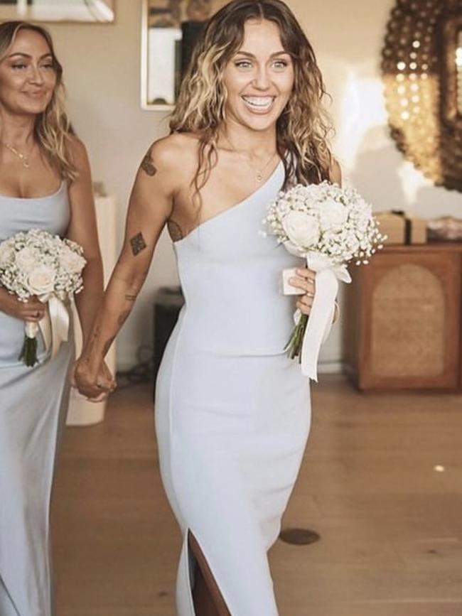 Miley Cyrus was Maid of Honour at Tish's wedding in Malibu.