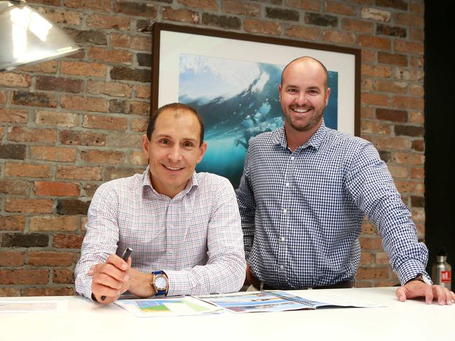 Northshore Group's Angus Campbell (left) and Nick Witheriff pose for a photograph at their office in Eagle Farm, Wednesday November 29, 2017. (AAP/Image Sarah Marshall)