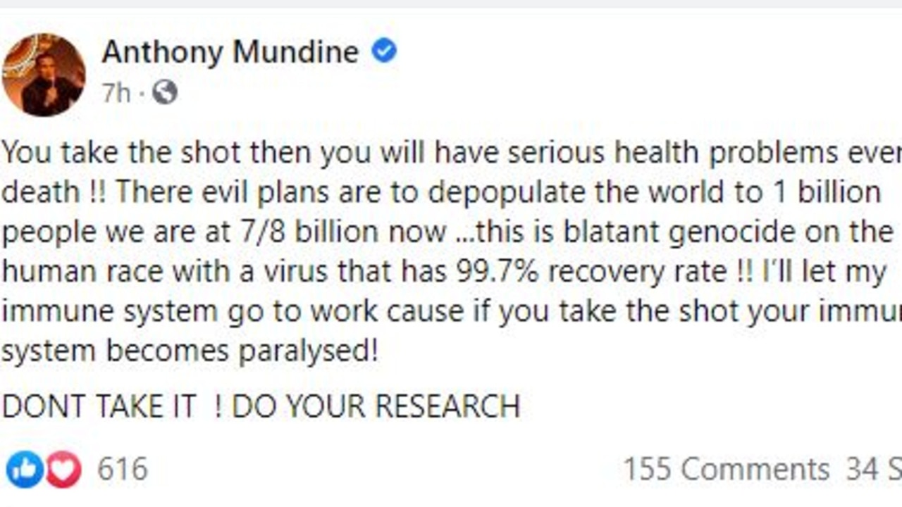 Anthony Mundine's bizarre Facebook post.