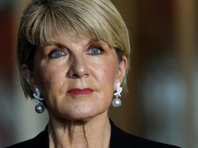 Foreign Affairs Minister Julie Bishop speaking at a doorstop at Parliament House in Canberra. Picture Kym Smith