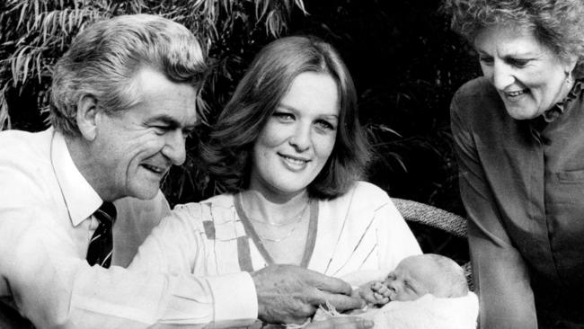 1983. Prime Minister Bob Hawke, wife Hazel, daughter Rosslyn and grandson David Lee Dillon in 1983.