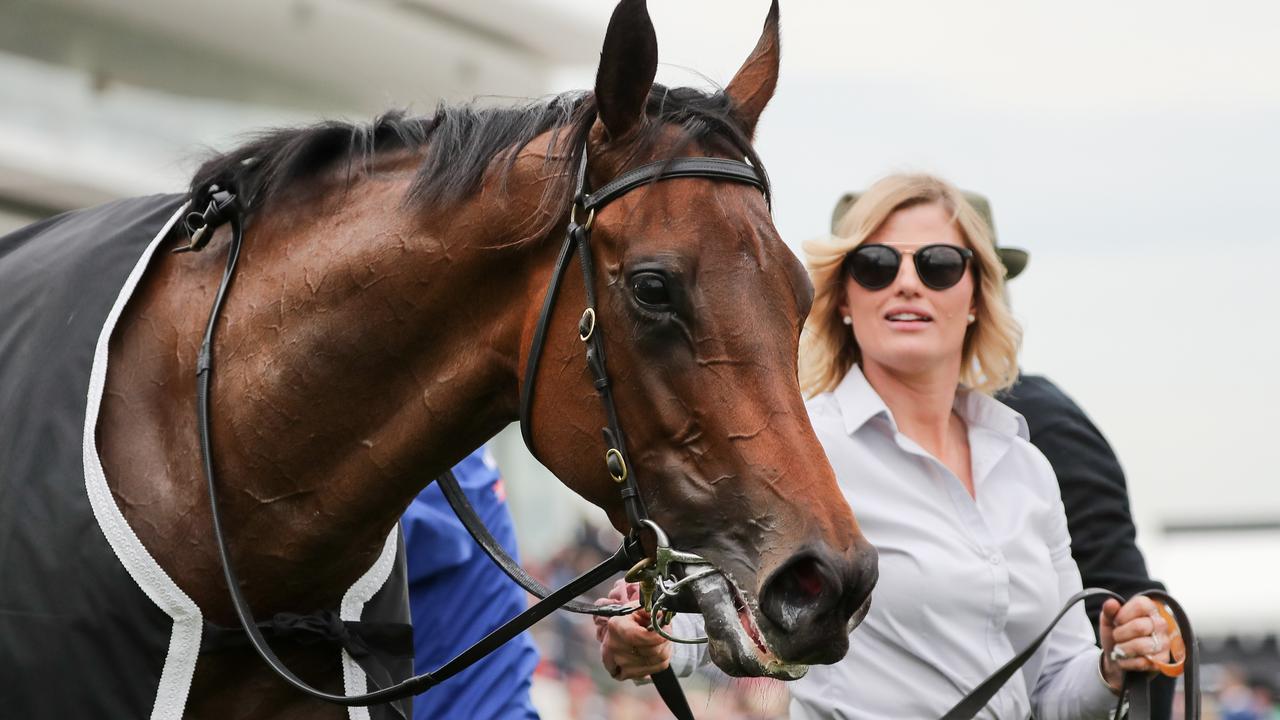 Sarah Rutten with Sunlight after winning the Gilgai Stakes at Flemington in 2019. Picture: George Salpigtidis/Racing Photos via Getty Images